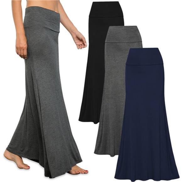 3 Pack Women's Long Skirts Fall Winter Flowy Maxi Skirt High Waist